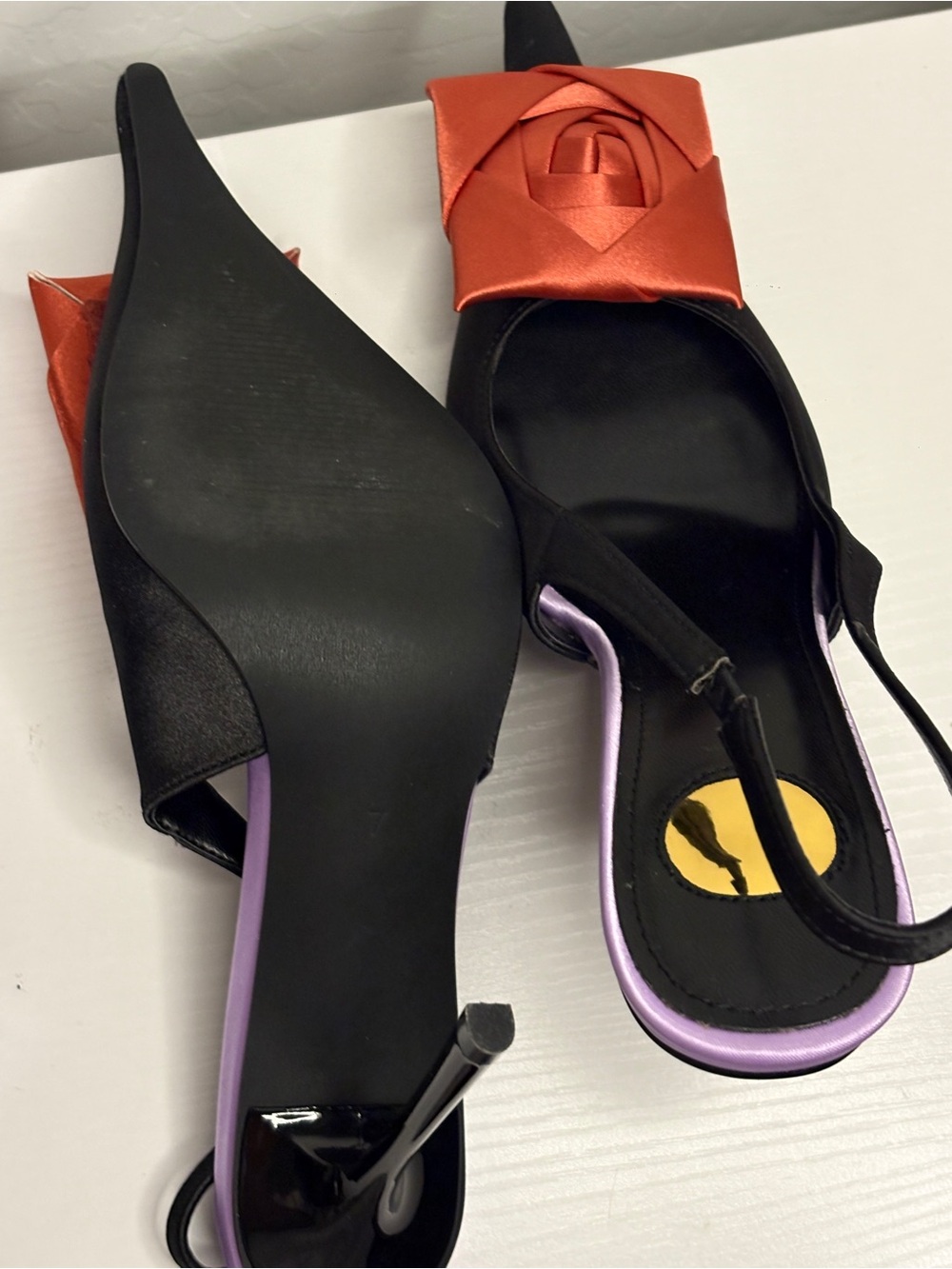 Black Slingback Heels with Rust Satin Rosette Accent - Picture 5 of 6